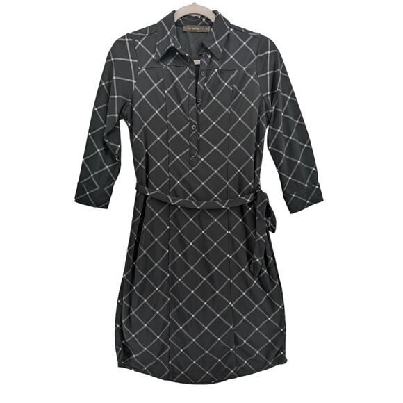 The Limited Belted Window Pane Dress XS Black White Knee Length Belt Check Lined - Picture 1 of 11